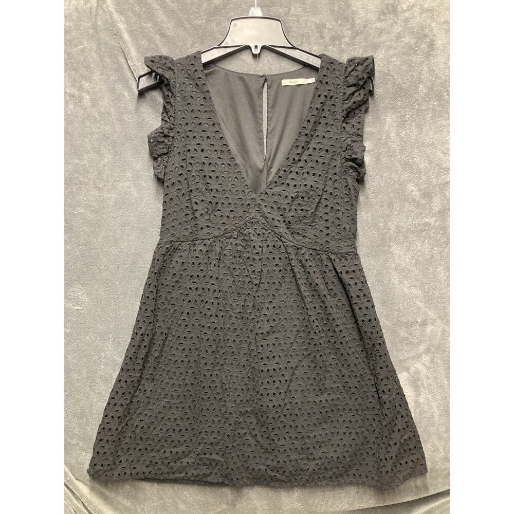 Francescas Mi ami Eyelet Flutter Sleeve Babydoll Dress LBD Dark Romance Beach L